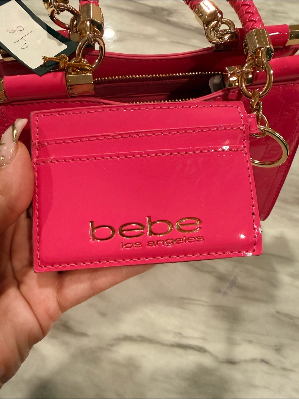 NWT BEBE DANA MONOGRAM TOP HANDLE CROSSBODY HOT PINK BAG W CARD HOLDER - Picture 3 of 6